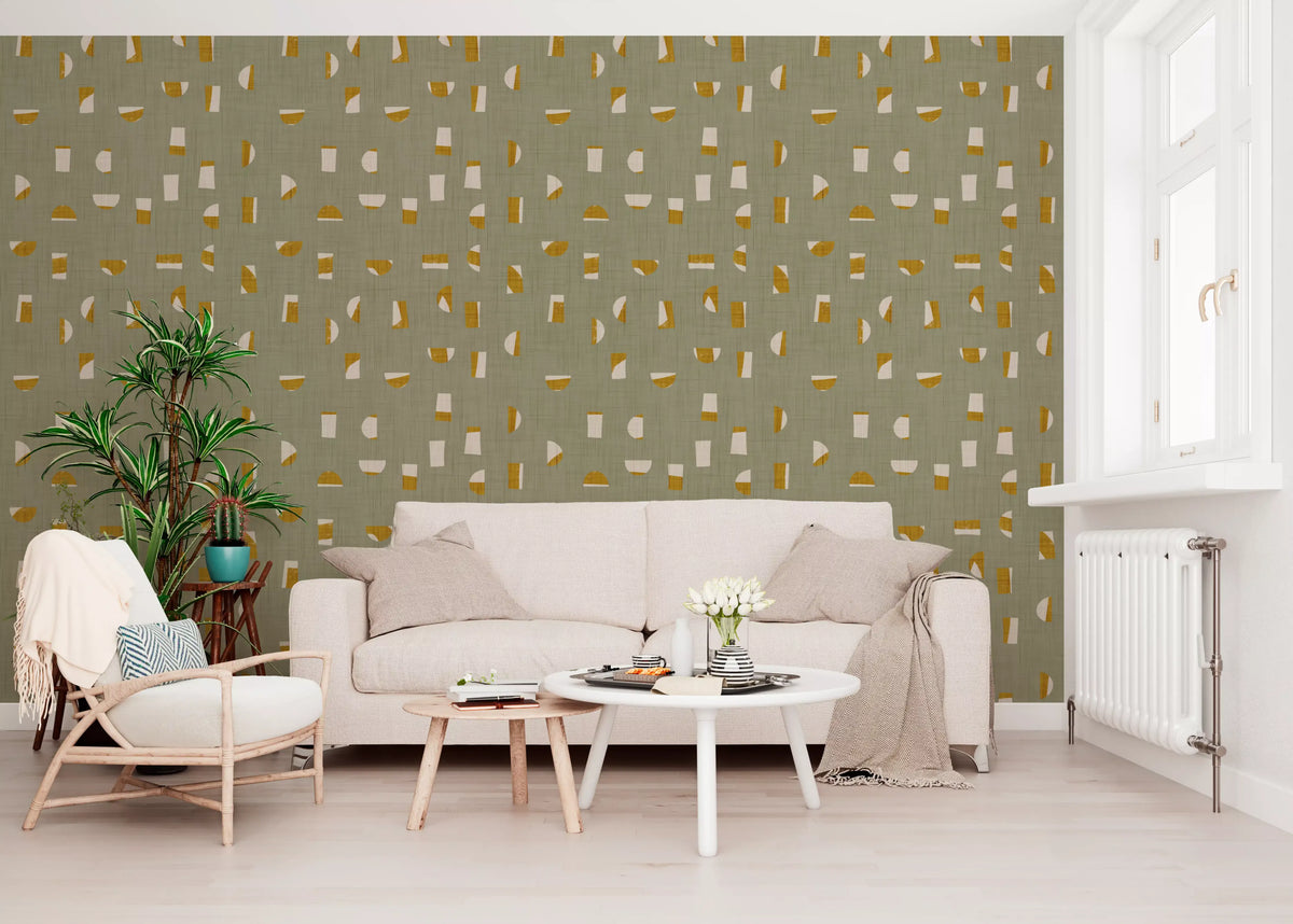 Sage Green Abstract Shapes Wallpaper Mid Century Wallpaper⁠