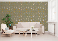 Sage Green Abstract Shapes Wallpaper Mid Century Wallpaper⁠