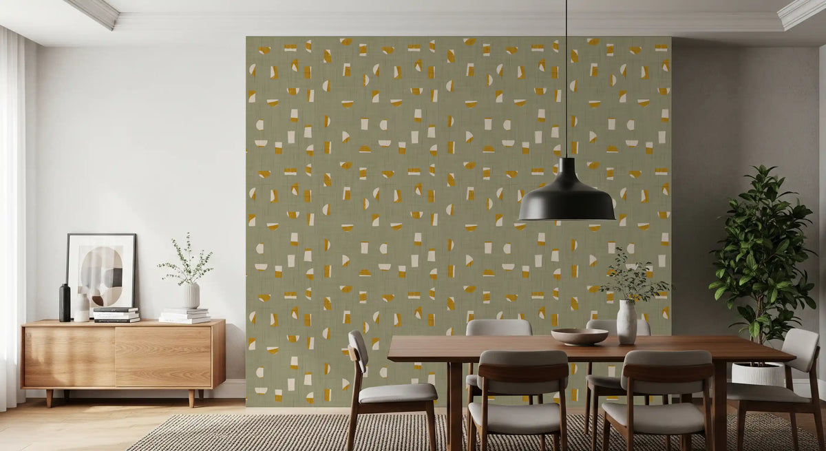 Sage Green Abstract Shapes Wallpaper Mid Century Wallpaper⁠