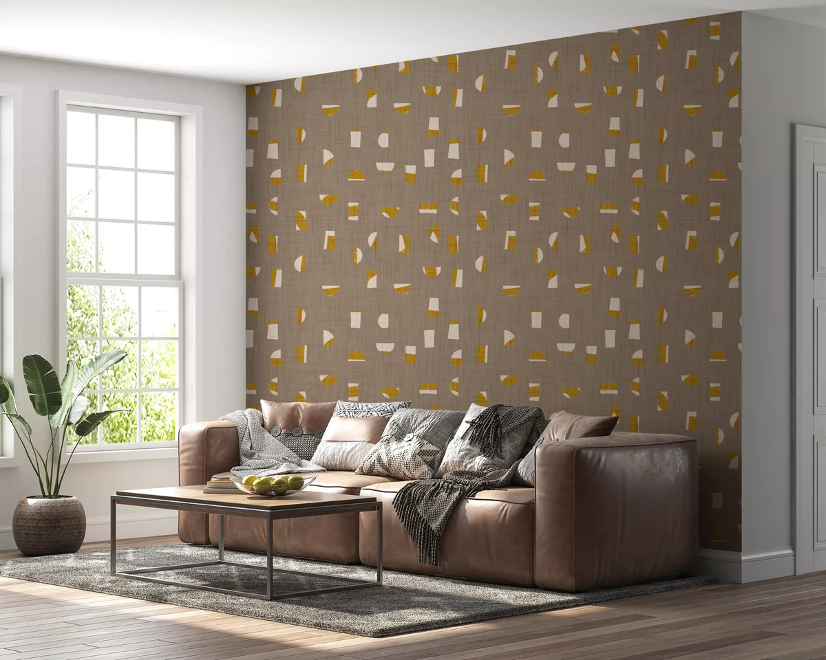 Warm Taupe Abstract Shapes Wallpaper Mid Century Wallpaper⁠