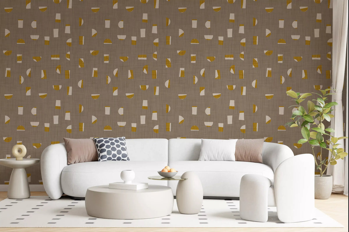 Warm Taupe Abstract Shapes Wallpaper Mid Century Wallpaper⁠