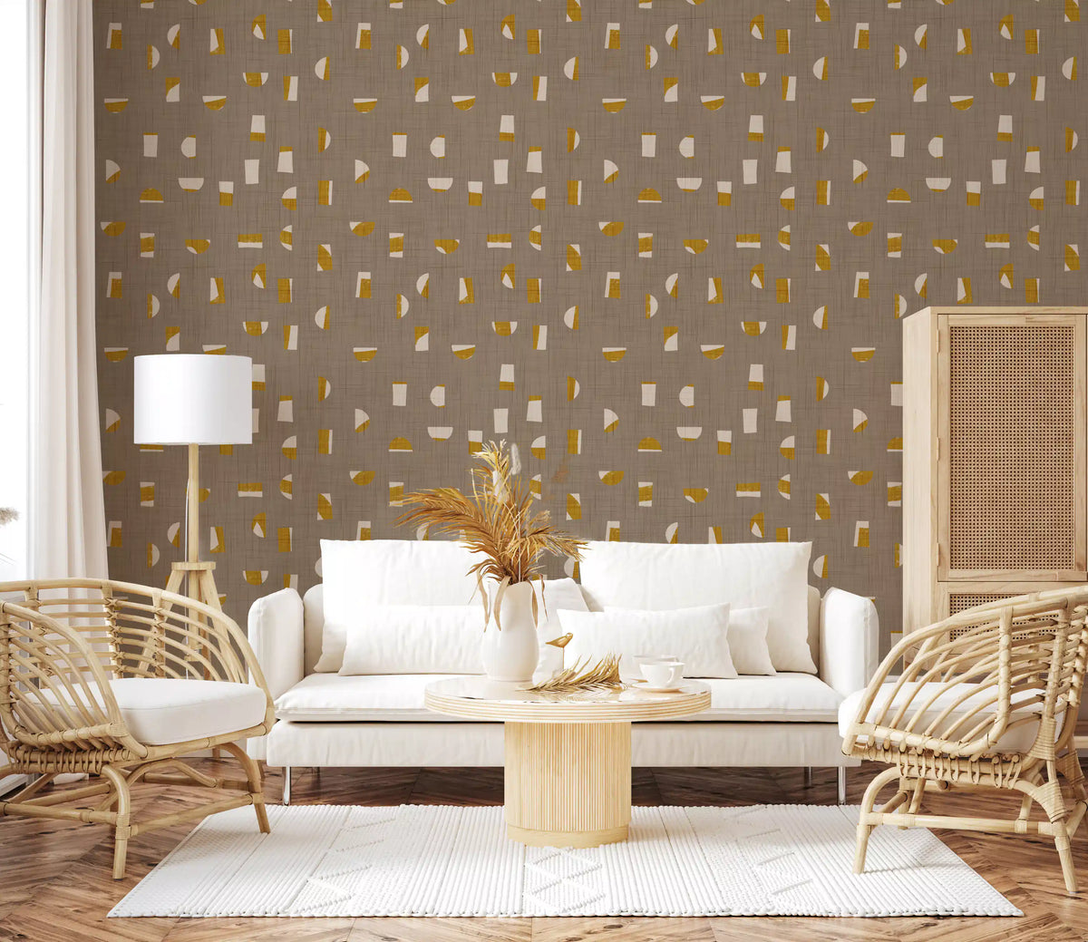 Warm Taupe Abstract Shapes Wallpaper Mid Century Wallpaper⁠