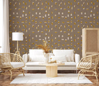 Warm Taupe Abstract Shapes Wallpaper Mid Century Wallpaper⁠