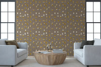 Warm Taupe Abstract Shapes Wallpaper Mid Century Wallpaper⁠