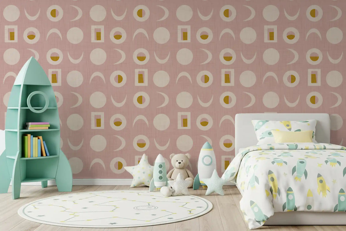 Blush Pink Moon Phase Wallpaper Mid Century Wallpaper⁠