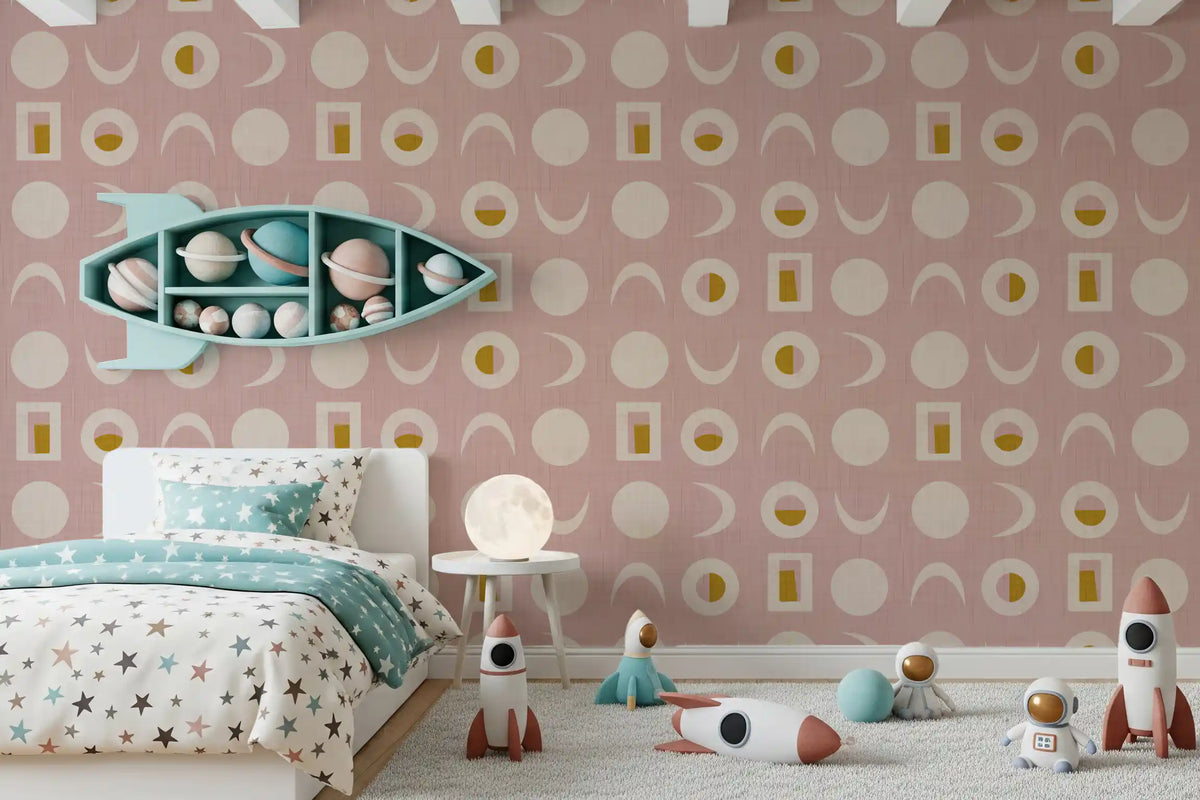 Blush Pink Moon Phase Wallpaper Mid Century Wallpaper⁠