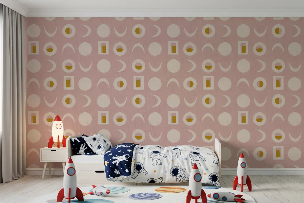 Blush Pink Moon Phase Wallpaper Mid Century Wallpaper⁠
