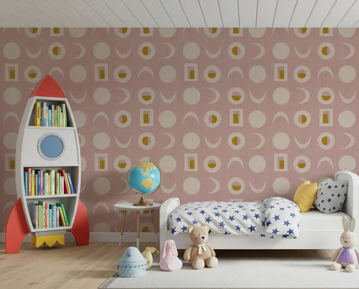 Blush Pink Moon Phase Wallpaper Mid Century Wallpaper⁠