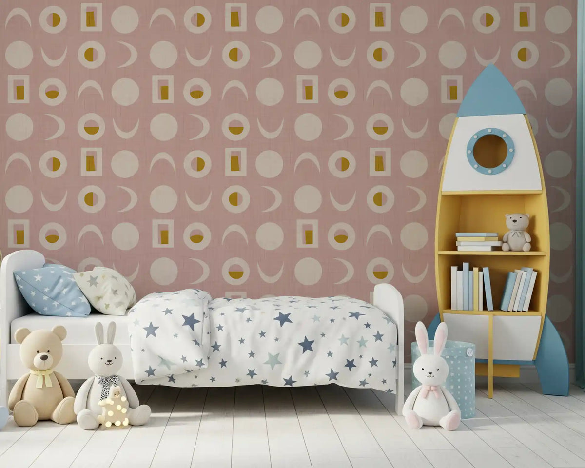 Blush Pink Moon Phase Wallpaper Mid Century Wallpaper⁠