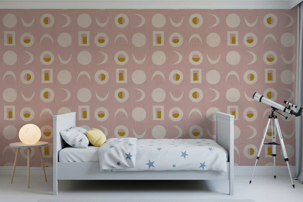Blush Pink Moon Phase Wallpaper Mid Century Wallpaper⁠