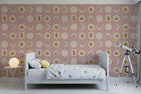 Blush Pink Moon Phase Wallpaper Mid Century Wallpaper⁠