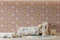 Blush Pink Moon Phase Wallpaper Mid Century Wallpaper⁠