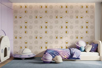Cream Mustard Moon Phase Wallpaper Mid Century Wallpaper⁠
