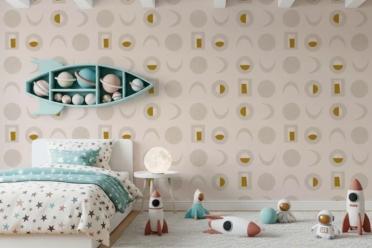 Cream Mustard Moon Phase Wallpaper Mid Century Wallpaper⁠