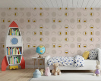 Cream Mustard Moon Phase Wallpaper Mid Century Wallpaper⁠