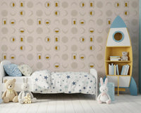 Cream Mustard Moon Phase Wallpaper Mid Century Wallpaper⁠