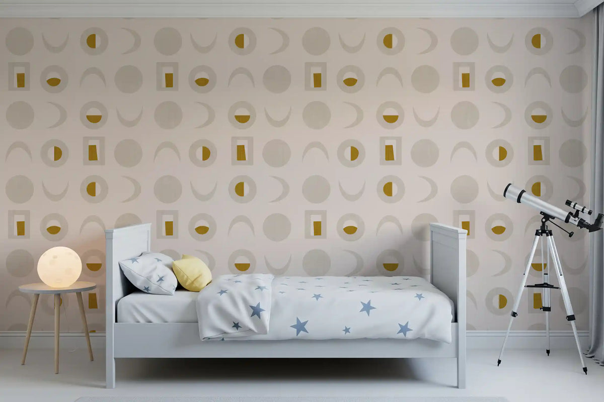 Cream Mustard Moon Phase Wallpaper Mid Century Wallpaper⁠