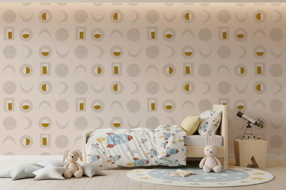 Cream Mustard Moon Phase Wallpaper Mid Century Wallpaper⁠