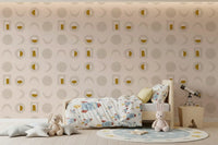 Cream Mustard Moon Phase Wallpaper Mid Century Wallpaper⁠