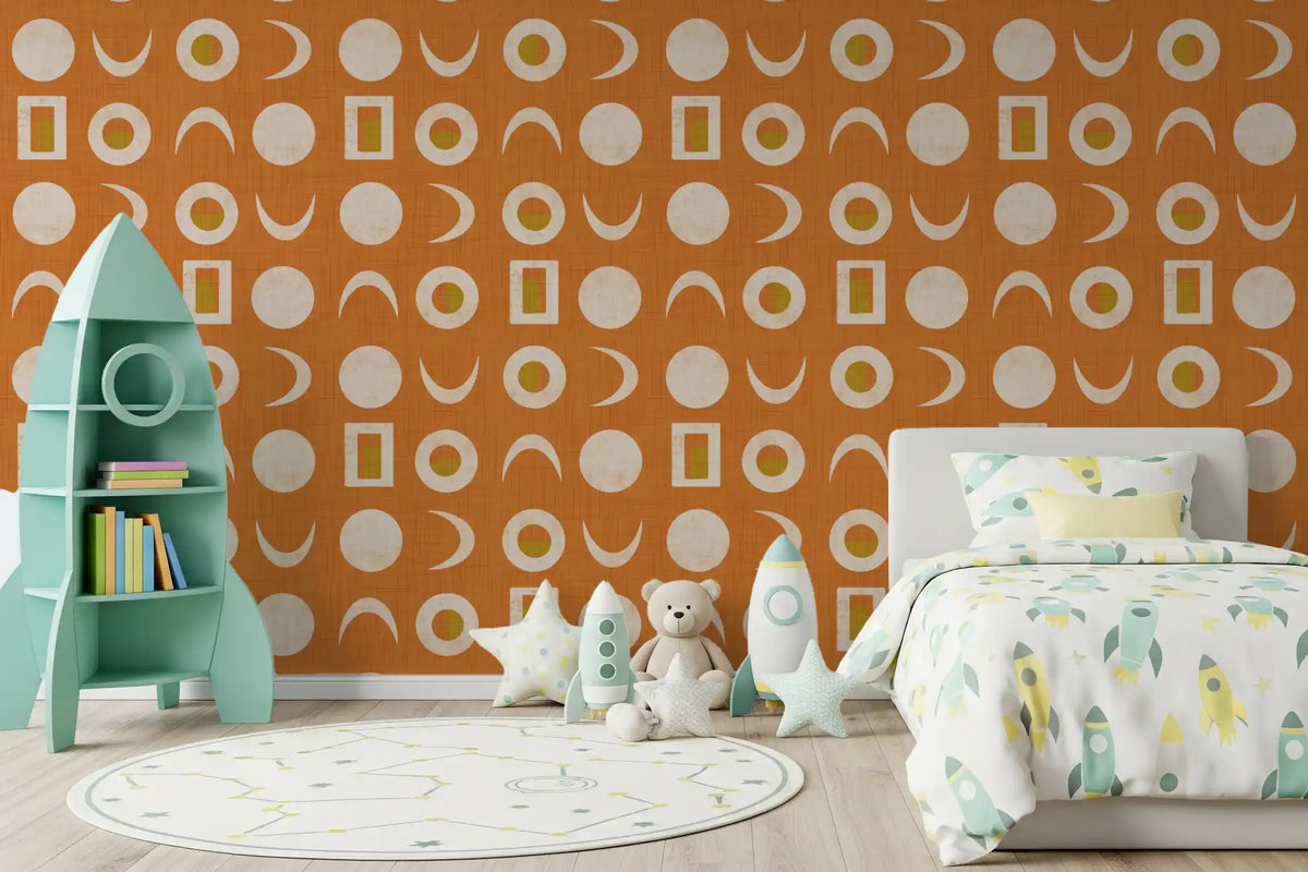 Burnt Orange Moon Phase Wallpaper Mid Century Wallpaper⁠