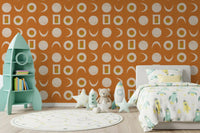 Burnt Orange Moon Phase Wallpaper Mid Century Wallpaper⁠