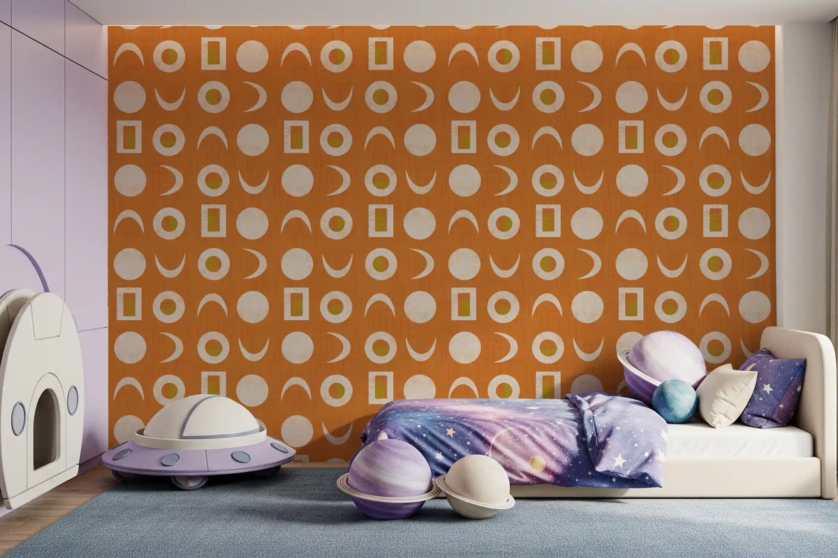 Burnt Orange Moon Phase Wallpaper Mid Century Wallpaper⁠