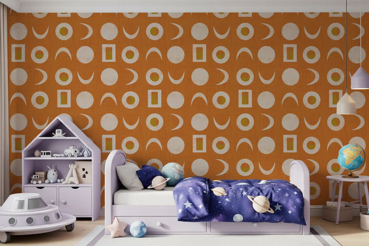 Burnt Orange Moon Phase Wallpaper Mid Century Wallpaper⁠