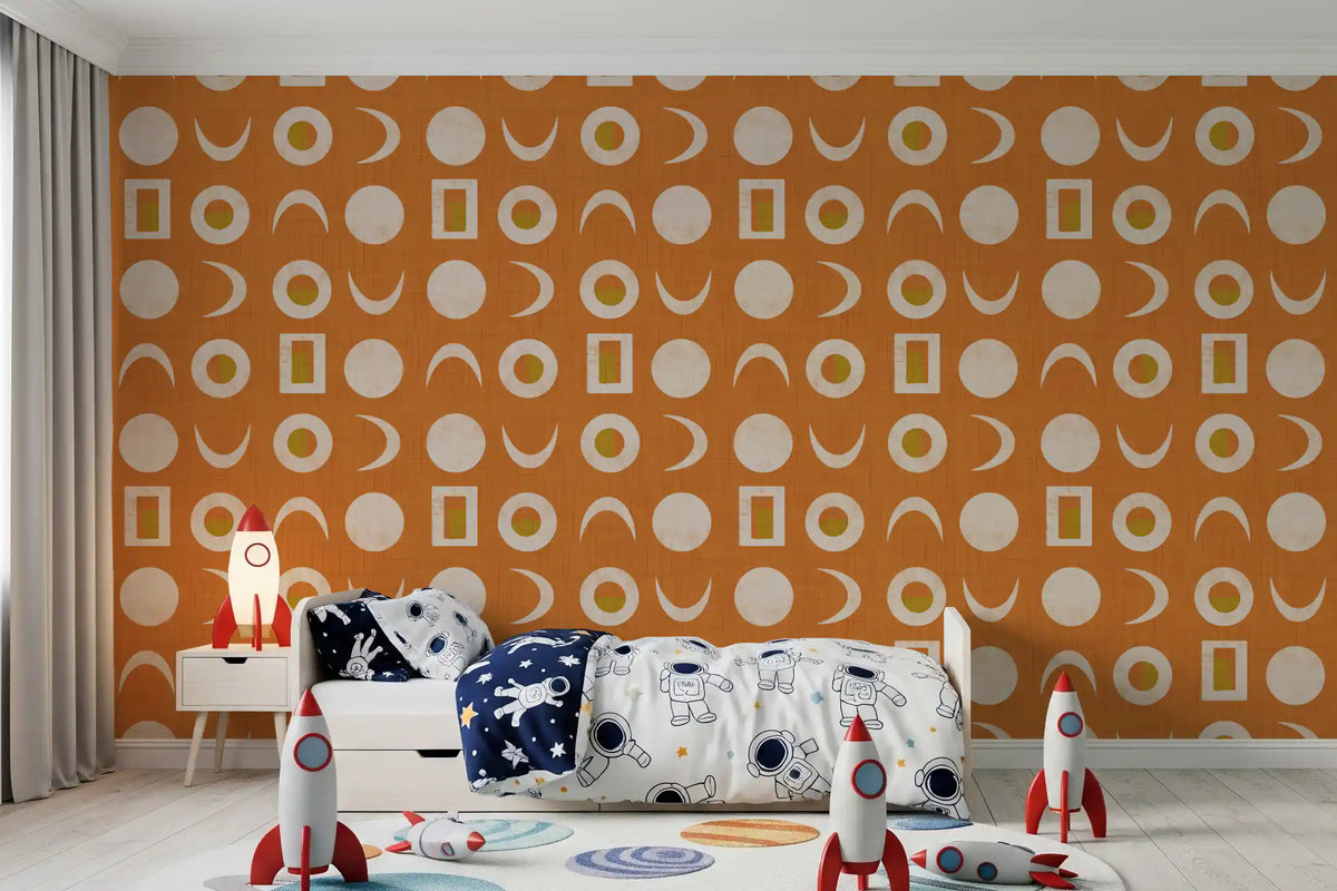 Burnt Orange Moon Phase Wallpaper Mid Century Wallpaper⁠