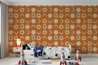 Burnt Orange Moon Phase Wallpaper Mid Century Wallpaper⁠