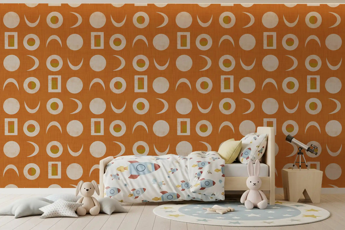 Burnt Orange Moon Phase Wallpaper Mid Century Wallpaper⁠