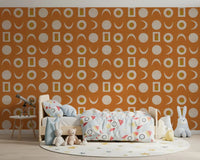 Burnt Orange Moon Phase Wallpaper Mid Century Wallpaper⁠
