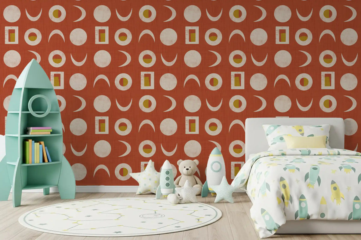 Rust Red Moon Phase Wallpaper Mid Century Wallpaper⁠