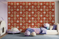 Rust Red Moon Phase Wallpaper Mid Century Wallpaper⁠
