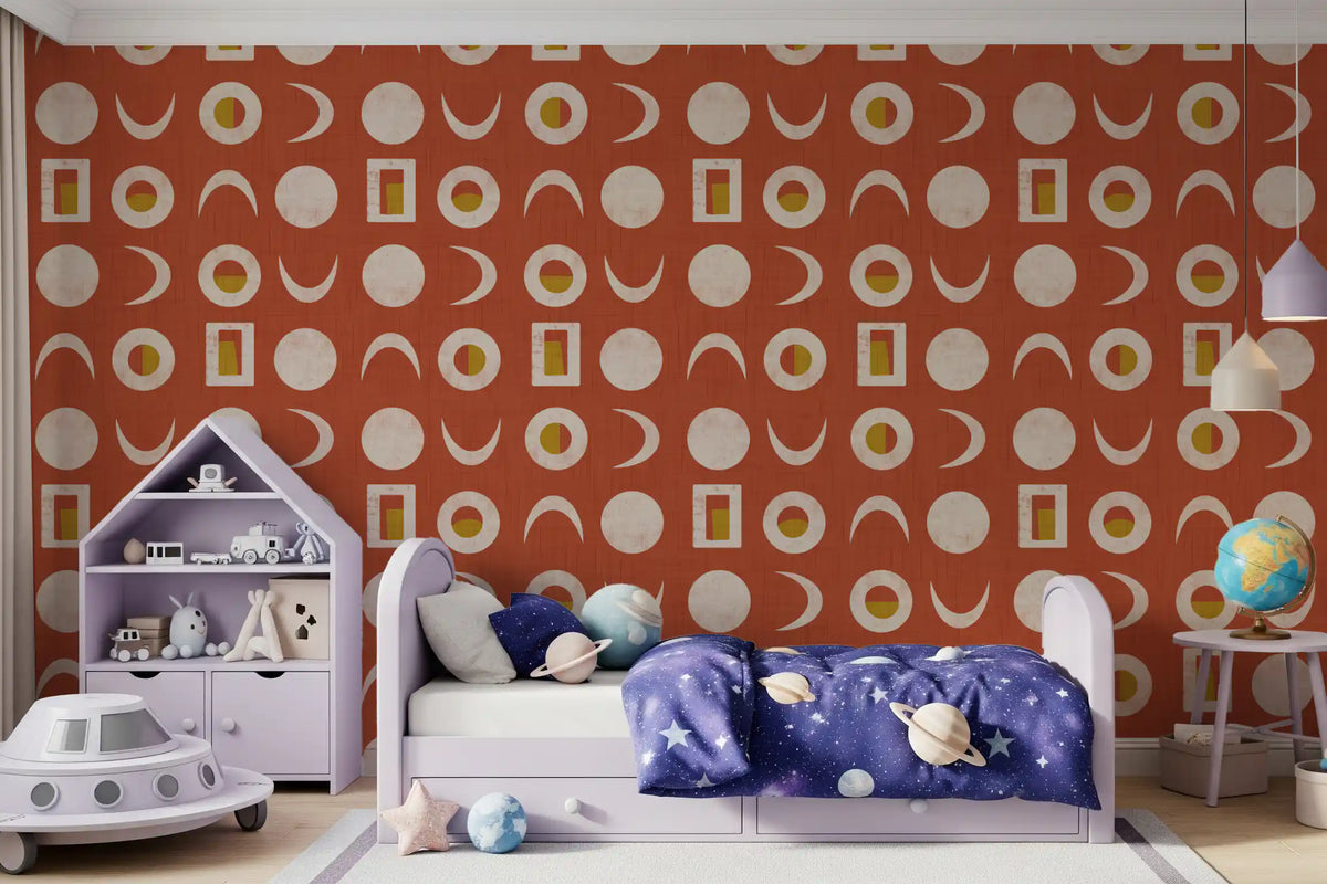 Rust Red Moon Phase Wallpaper Mid Century Wallpaper⁠
