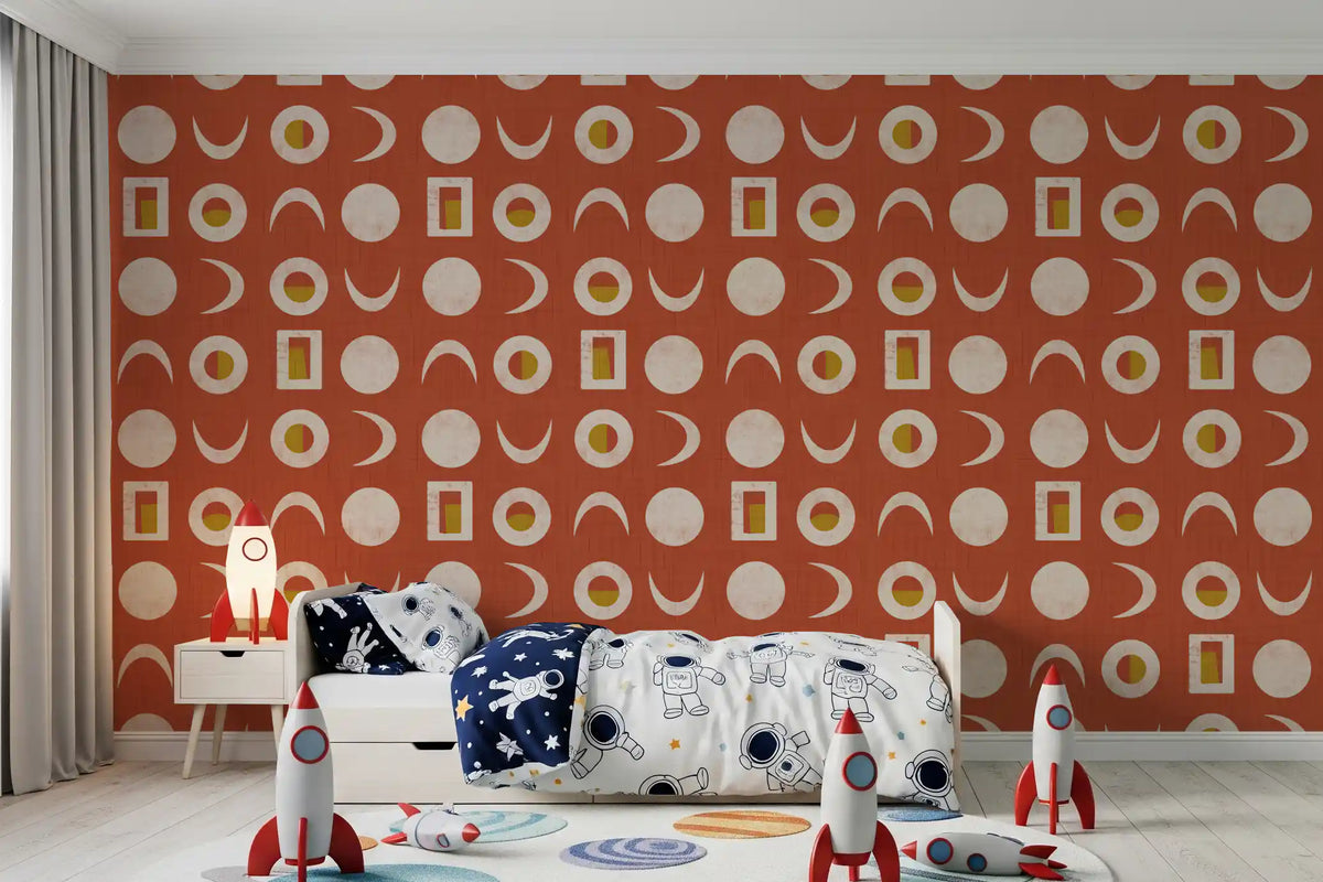 Rust Red Moon Phase Wallpaper Mid Century Wallpaper⁠