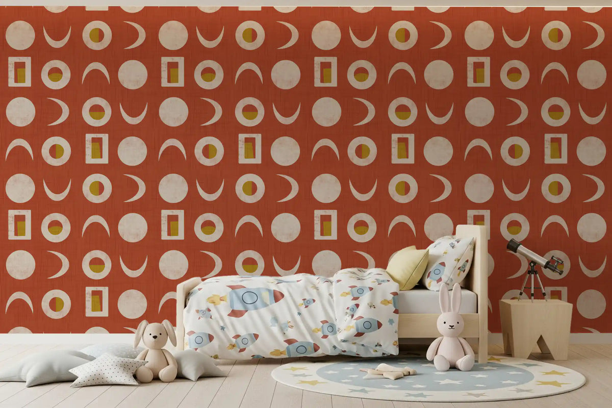 Rust Red Moon Phase Wallpaper Mid Century Wallpaper⁠