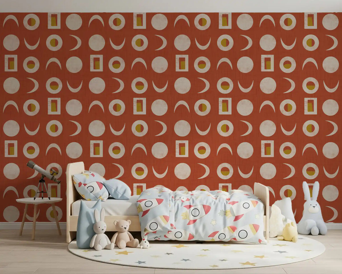 Rust Red Moon Phase Wallpaper Mid Century Wallpaper⁠