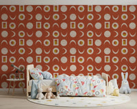 Rust Red Moon Phase Wallpaper Mid Century Wallpaper⁠