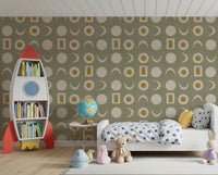 Sage Green Moon Phase Wallpaper Mid Century Wallpaper⁠
