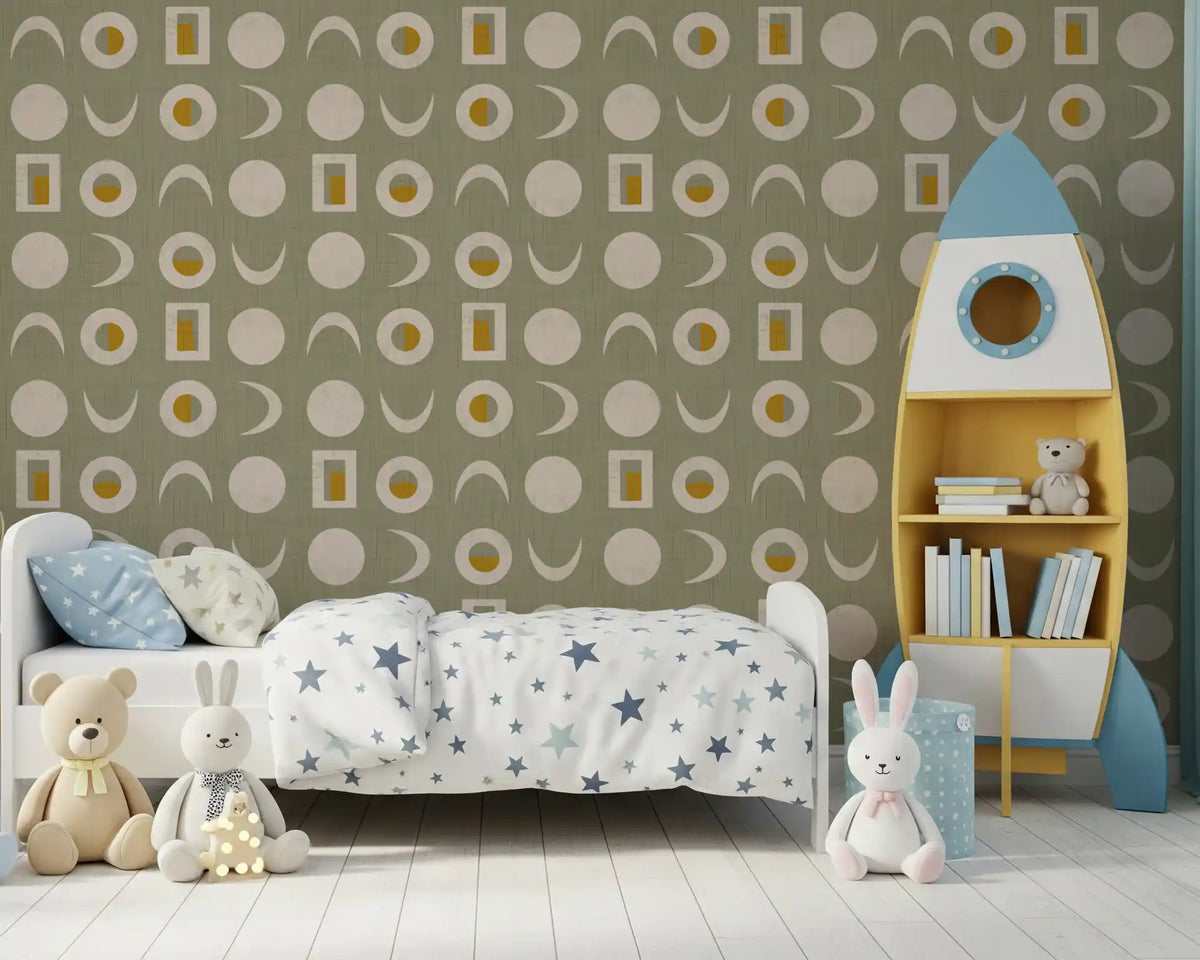 Sage Green Moon Phase Wallpaper Mid Century Wallpaper⁠
