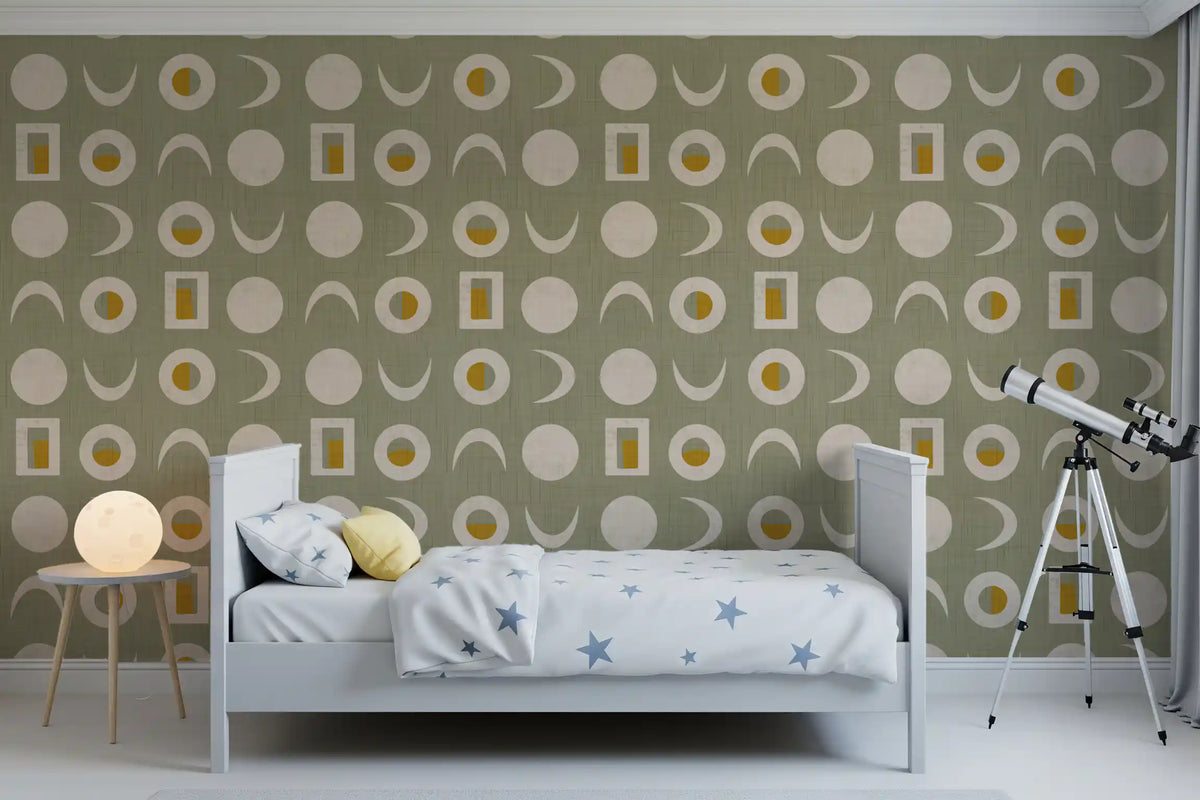 Sage Green Moon Phase Wallpaper Mid Century Wallpaper⁠