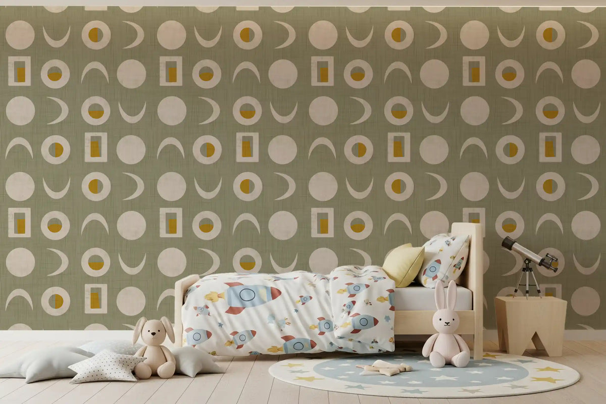 Sage Green Moon Phase Wallpaper Mid Century Wallpaper⁠