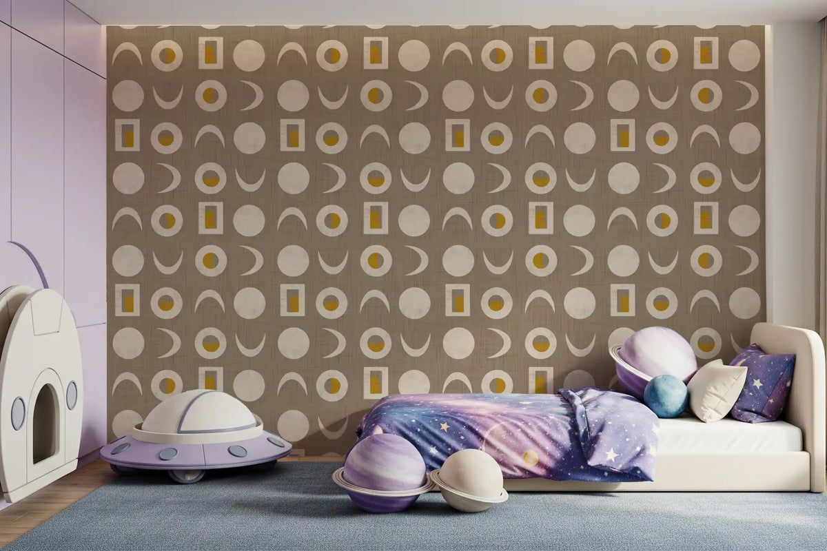 Warm Taupe Moon Phase Wallpaper Mid Century Wallpaper⁠