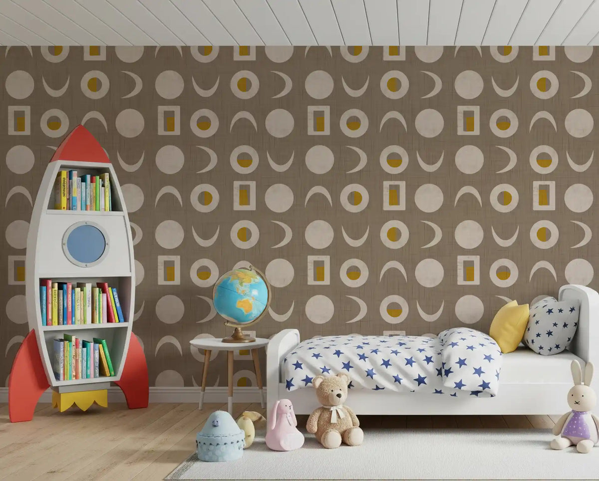 Warm Taupe Moon Phase Wallpaper Mid Century Wallpaper⁠