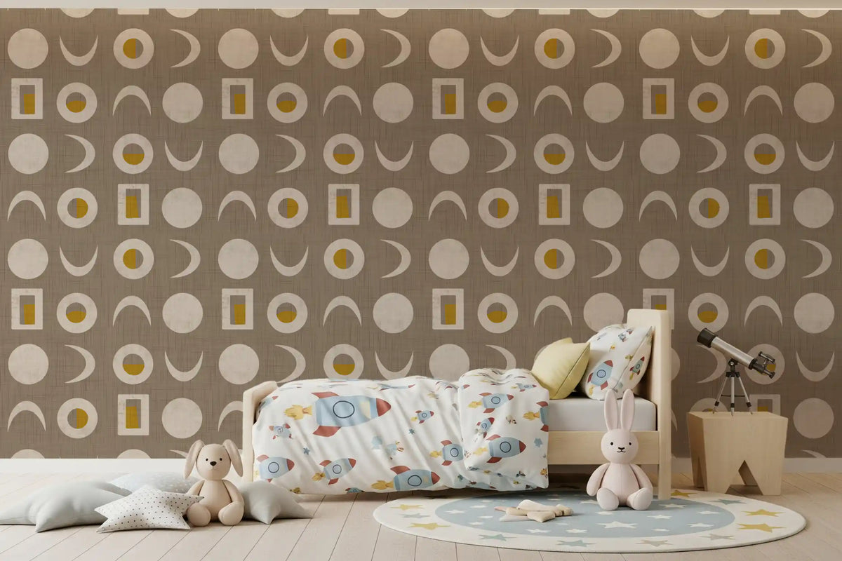 Warm Taupe Moon Phase Wallpaper Mid Century Wallpaper⁠