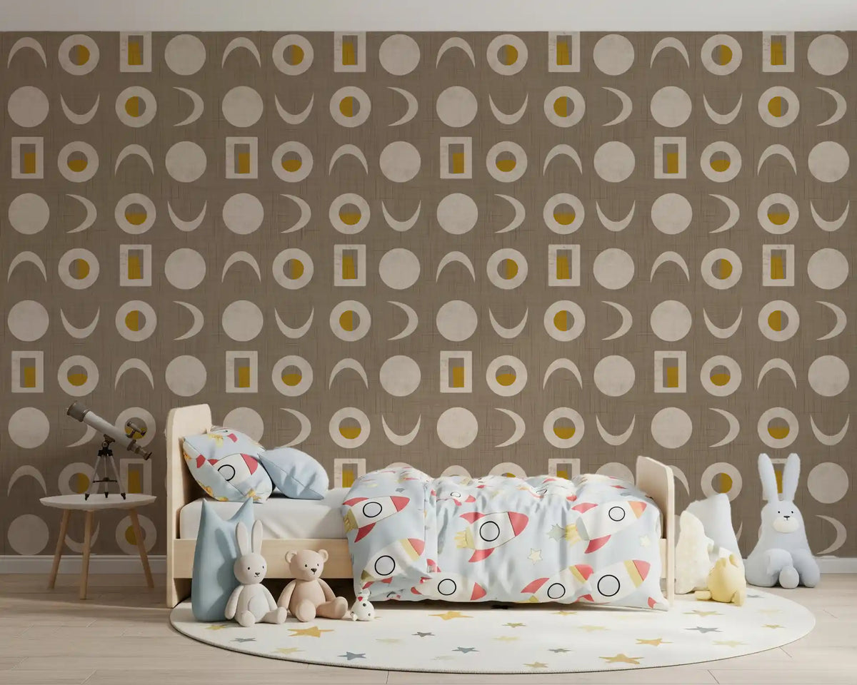 Warm Taupe Moon Phase Wallpaper Mid Century Wallpaper⁠