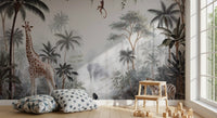 Misty Tropical Safari Wildlife Wall Mural