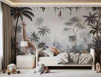 Misty Tropical Safari Wildlife Wall Mural