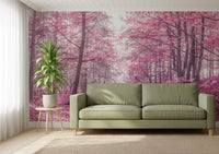 Magenta Woodland Pathway Wall Mural