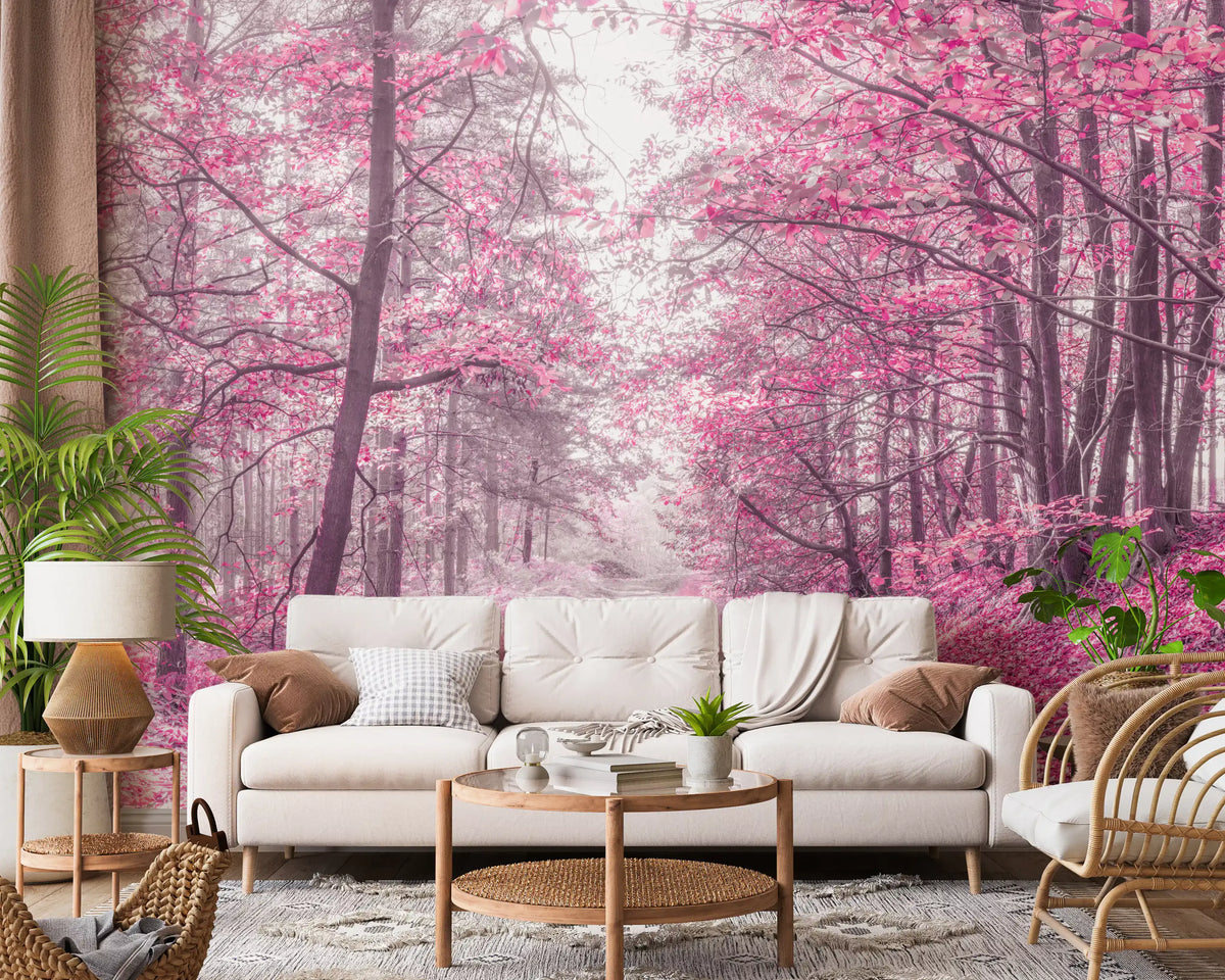 Magenta Woodland Pathway Wall Mural